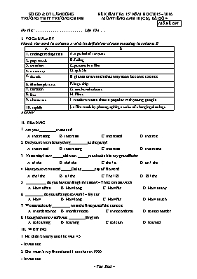 2 Đề kiểm tra 15 phút số 4 môn Tiếng Anh Lớp 10 (Ban cơ bản) - Năm học 2015-2016 - Trường THPT Trường Chinh